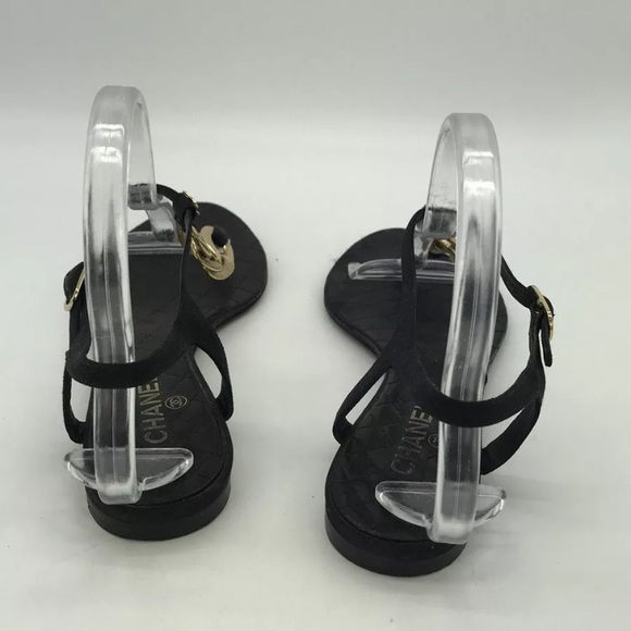 Chanel Black Quilted Gold Chain Sandals 38 - Picture 4 of 5
